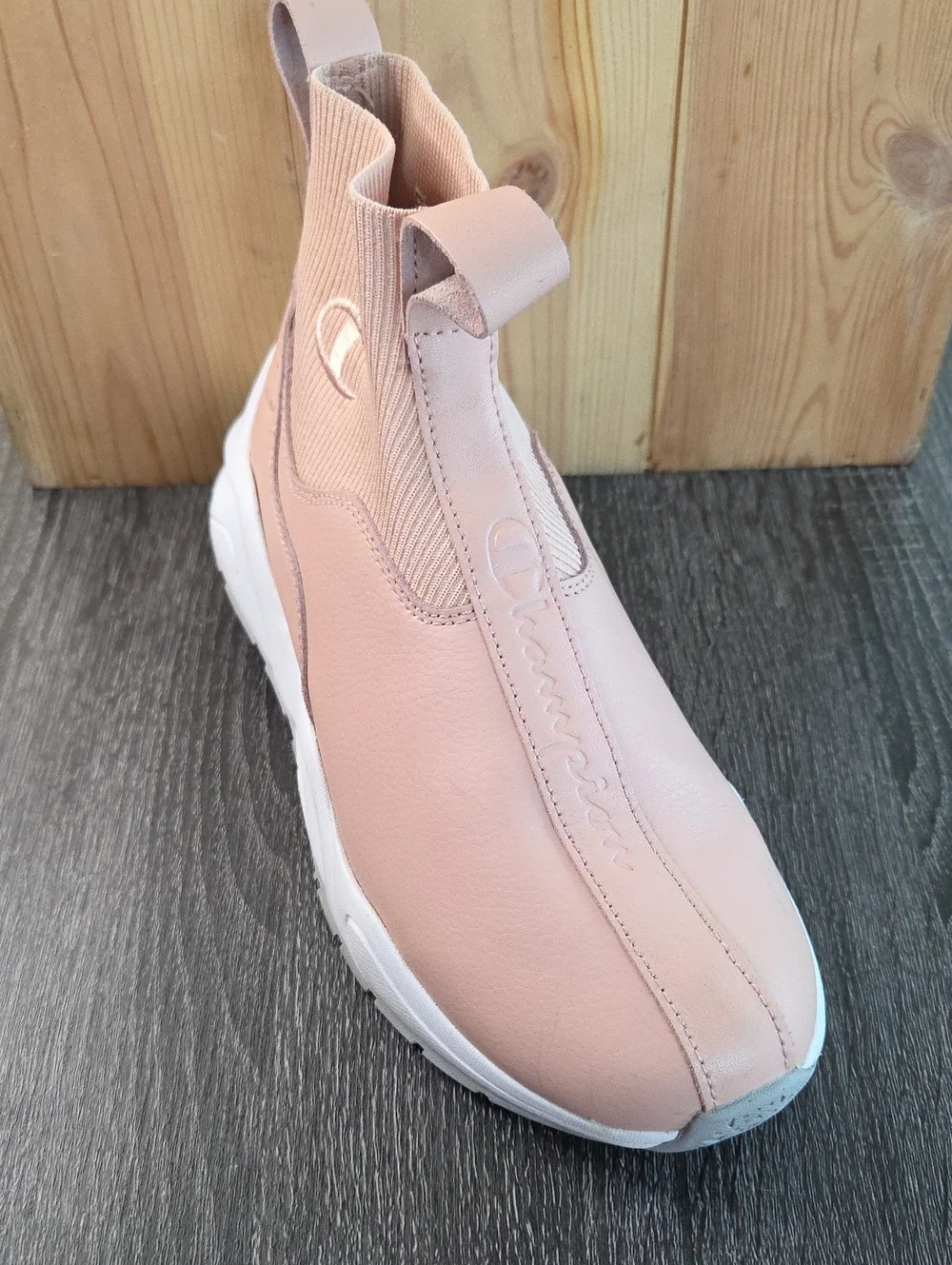 Champion Rally LTW  Women's Light Nude Pink Slip-On Sock Sneaker White Sole 9W